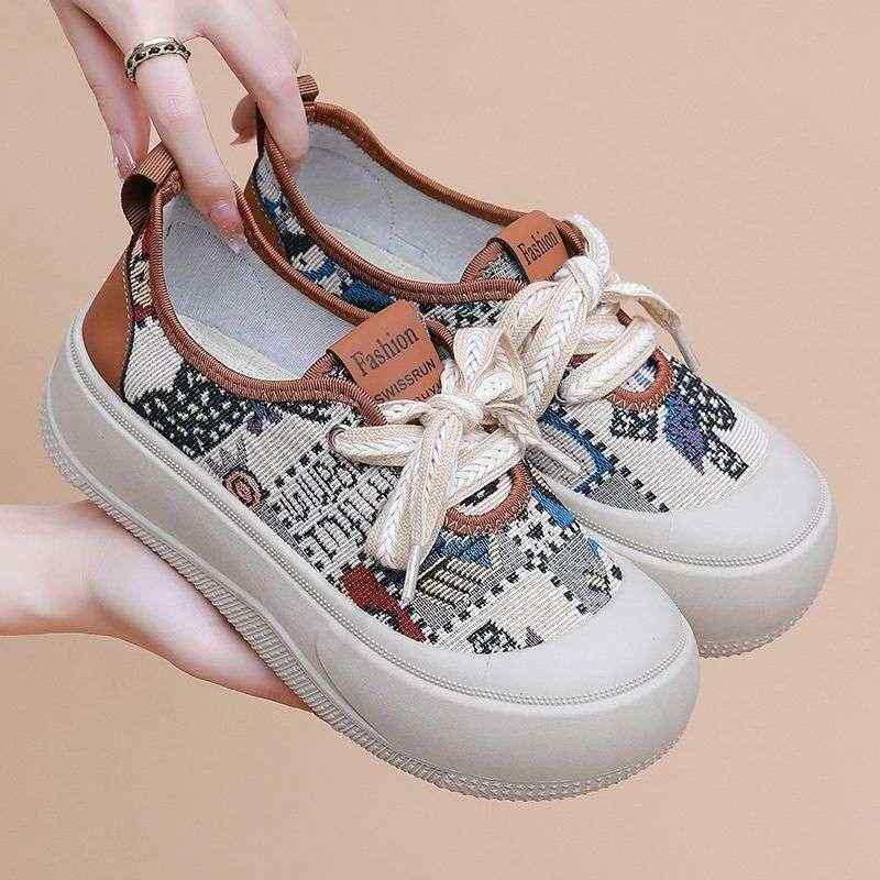 シューズ レディース シークレットインソール 軽量 通気性 滑り止め 厚底 ダッドスニーカー スリッポン ローファー レトロ ママ キャンバス 春夏 カジュアル ゴム底 履きやすい