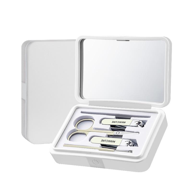 ネイルケアセット 男女兼用 鏡付き 持ち運びに便利 斜め刃 爪切り ステンレス製 自宅用 手足の爪ケア 多機能 ツールセット ブラック