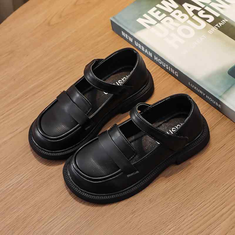 シューズ 女の子 キッズ 滑り止め 通気性 柔らかい マジックテープ式 韓国風 スクエアトゥ ローカット 革靴 レザー フォーマル 発表会 入学式 卒園式 通学 結婚式 ブラック 子供用 春夏秋