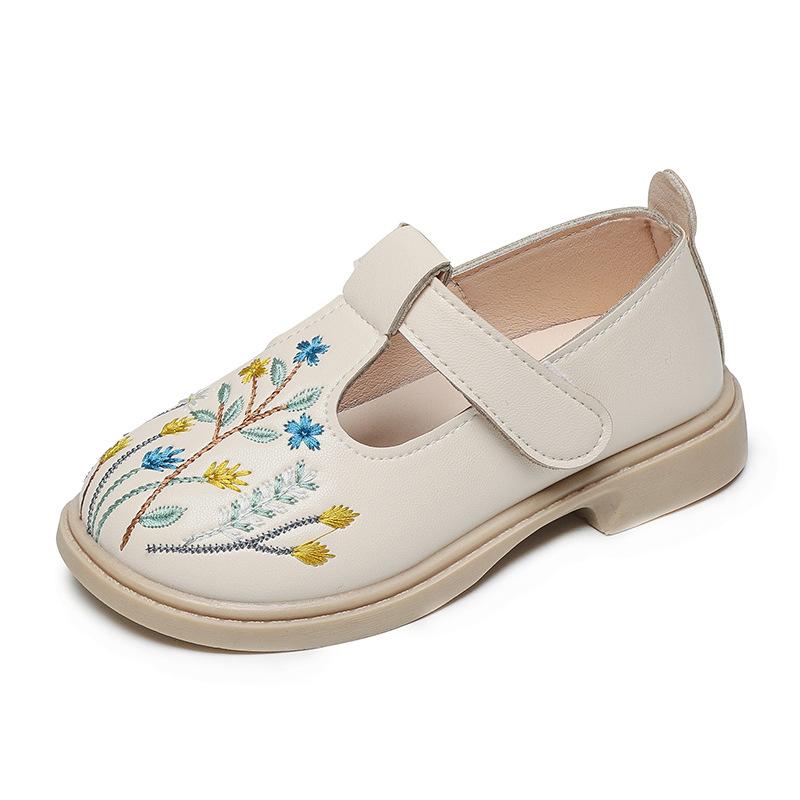 パンプス 女の子 キッズ 女児 マイクロファイバー ソフトソール 衝撃吸収 抗菌防臭 滑り止め マジックテープ 花柄刺繍 民族風 中国風 漢服 チャイナドレス ...