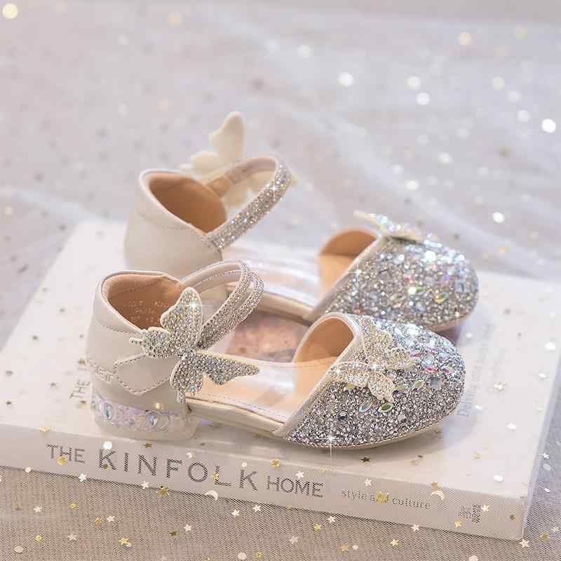 ガールズ フォーマルシューズ キッズ ジュニア ヒール 合皮 プリンセス クリスタル装飾 シルバー リボン マジックテープ 発表会 演奏会 結婚式 ドレス 入学式 卒業式 卒園式 七五三