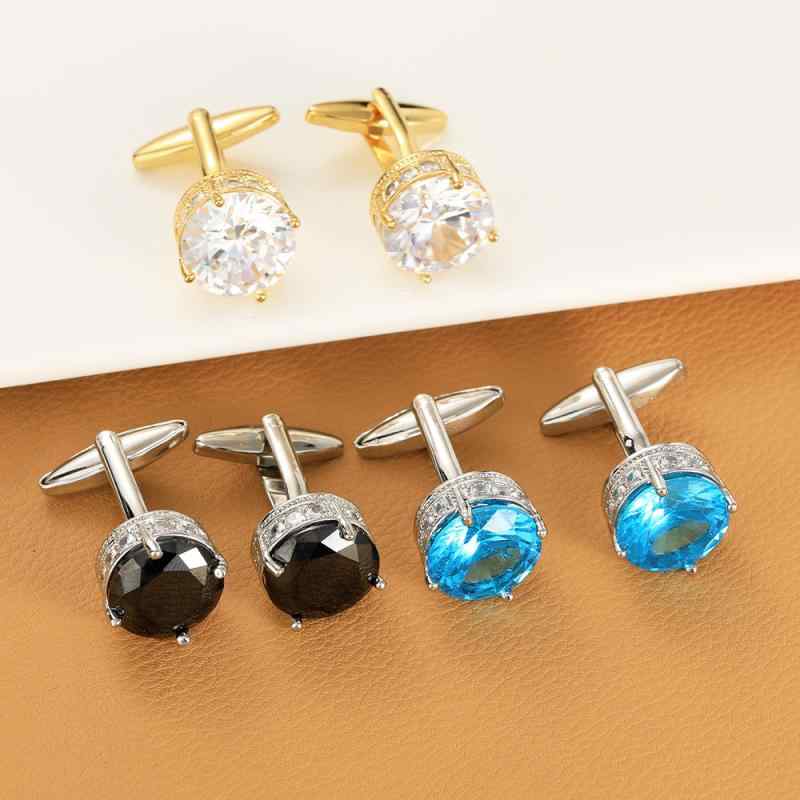 カフス メンズ 男性用 高級感 ジルコニア ラウンド ゴールド レイクブルー シャンパンカラー 銅製 ビジ..