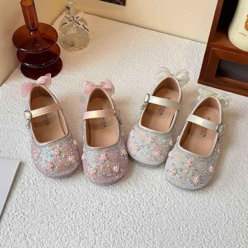 キッズ 女の子 ソフトソール プリンセスシューズ キラキラ リボン かわいい フォーマル 合成皮革 マジ..