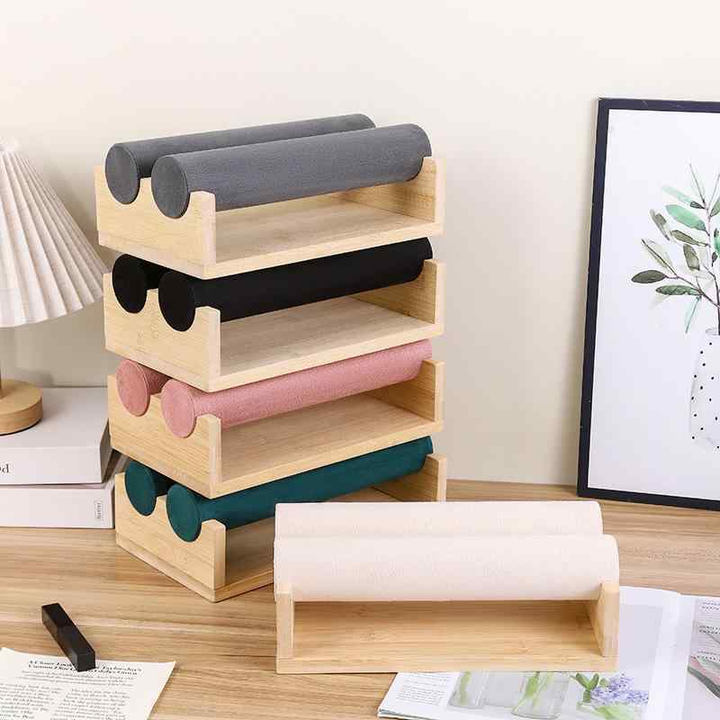 ジュエリー アクセサリー スタンド 二段式 ダブル ベルベット ベロア 木製 丸型 ブレスレット 腕時計 ウォッチ 数珠 ヘアゴム 髪飾り ヘアアクセサリー ディスプレイ 陳列 収納 ホルダー 店舗用 業務用 自宅用 高級感