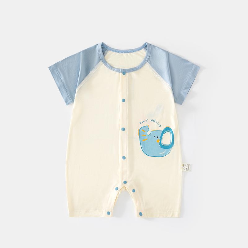 ロンパース ベビー 新生児 乳幼児 男女兼用 夏 半袖 接触冷感 シームレス 前開き 薄手 冷房対策 カバーオール ボディスーツ 吸湿速乾 部屋着 お出かけ シンプルデザイン ビスコース 60 70 80 90cm