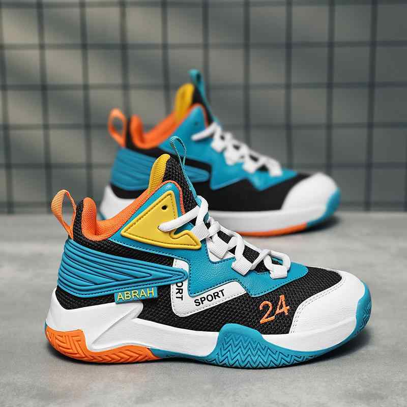 バスケットボールシューズ キッズ 男の子 ジュニア メッシュ 通気性 滑り止め 耐摩耗性 軽量 クッショ..