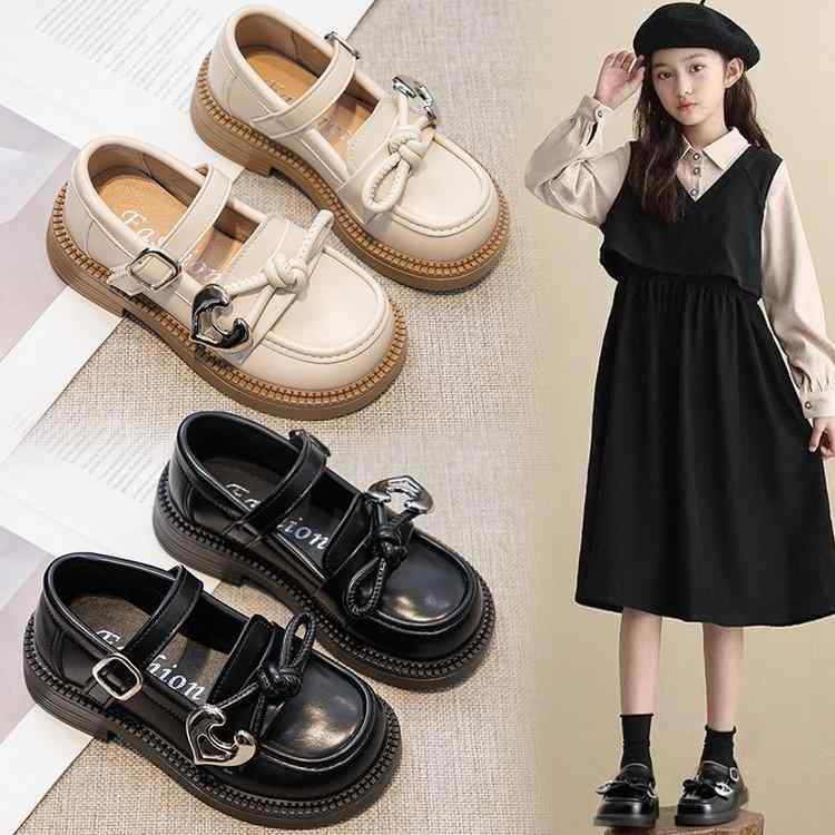 パンプス 女の子 レザー 春秋 おしゃれ 発表会 結婚式 フォーマル リボン プリンセス 英国風 黒 ブラック ベージュ PUレザー マジックテープ 小学生 中...