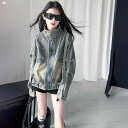 デニムジャケット 女の子 ガールズ ジュニア ゆったり オーバーサイズ 個性的 デザイン性 着回し おしゃれ クール ビンテージ風 ダメージ加工 高級感 春秋