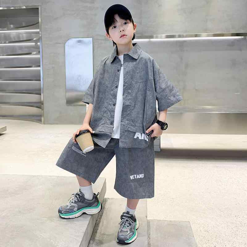 セットアップ 男の子 ジュニア 薄手 夏用 半袖シャツ ショートパンツ 2点セット 韓国風 トレンド カジ..
