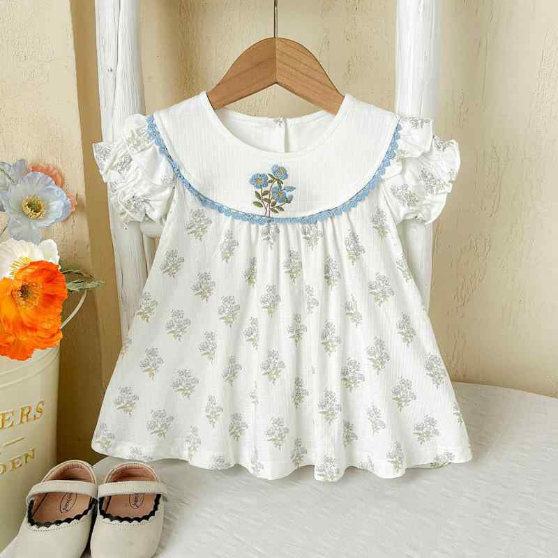 ワンピース ベビー 女の子 夏物 半袖 小花柄 かわいい プリンセス風 ドレス ソフトな肌触り 綿100%裏地..