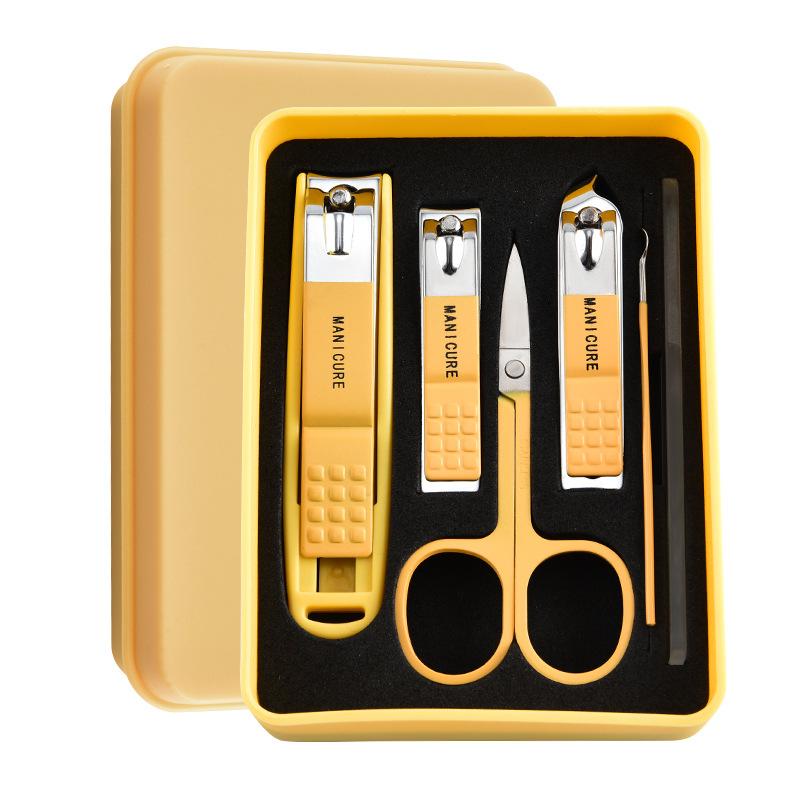 ネイルケアセット 老若男女兼用 高級感 飛び散り防止 炭素鋼製 6点セット 家庭用 携帯便利 収納ケース付き 爪切り 爪やすり