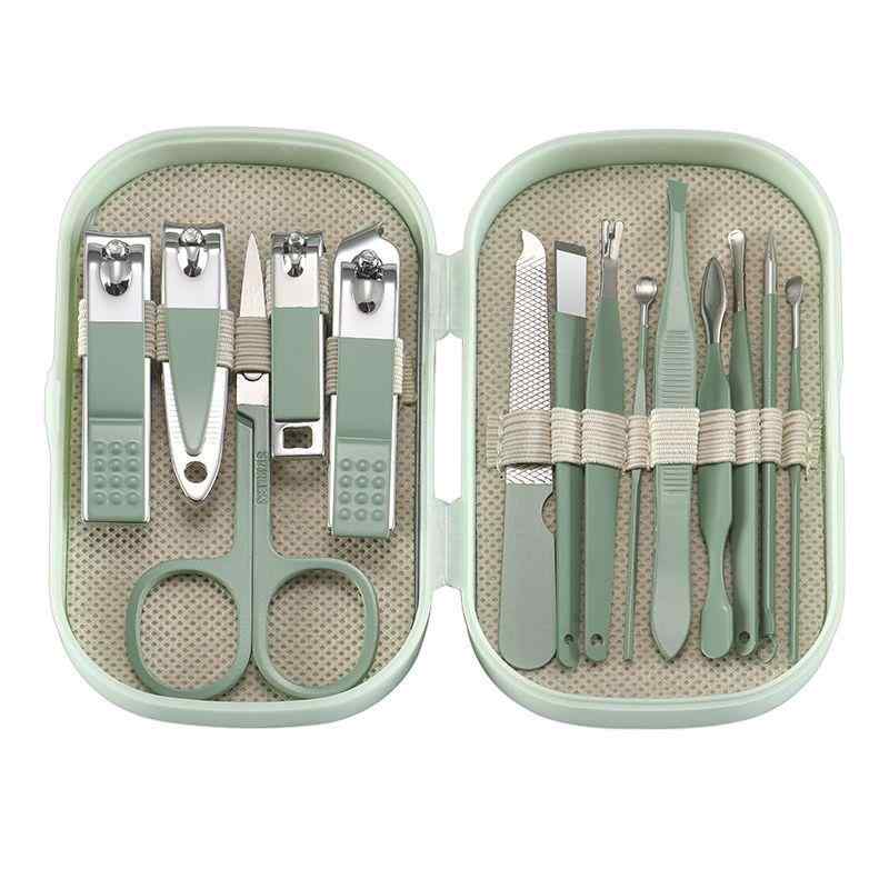 爪切りセット ユニセックス ステンレス製 マニキュア ペディキュア 耳かき 巻き爪ニッパー 携帯用 ケース入り フルセット 14点セット