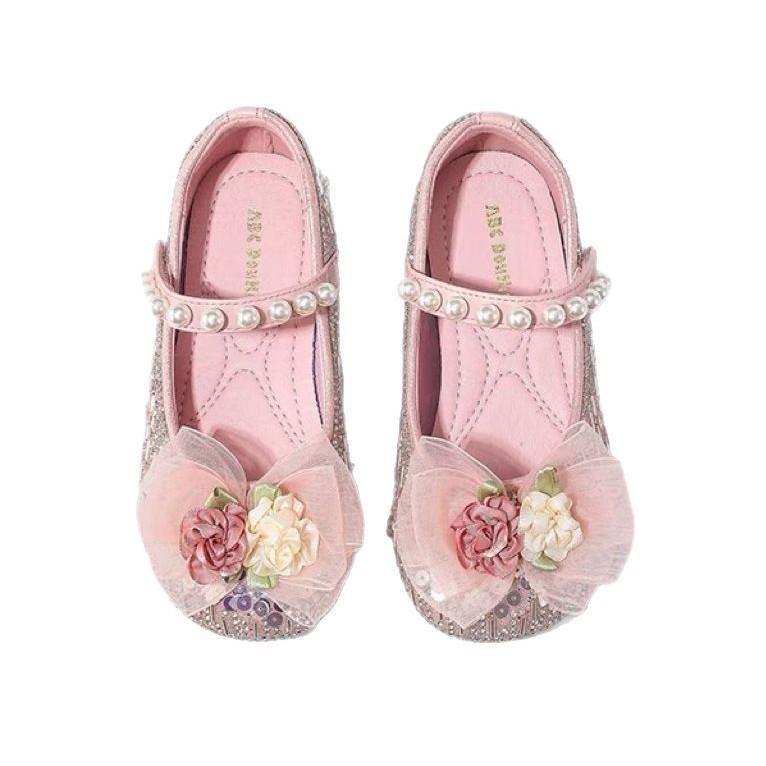 フォーマルシューズ キッズ ガールズ パール スパンコール プリンセス パンプス リボン マジックテープ 滑り止め 耐摩耗 発表会 演奏会 結婚式 イベント 春...