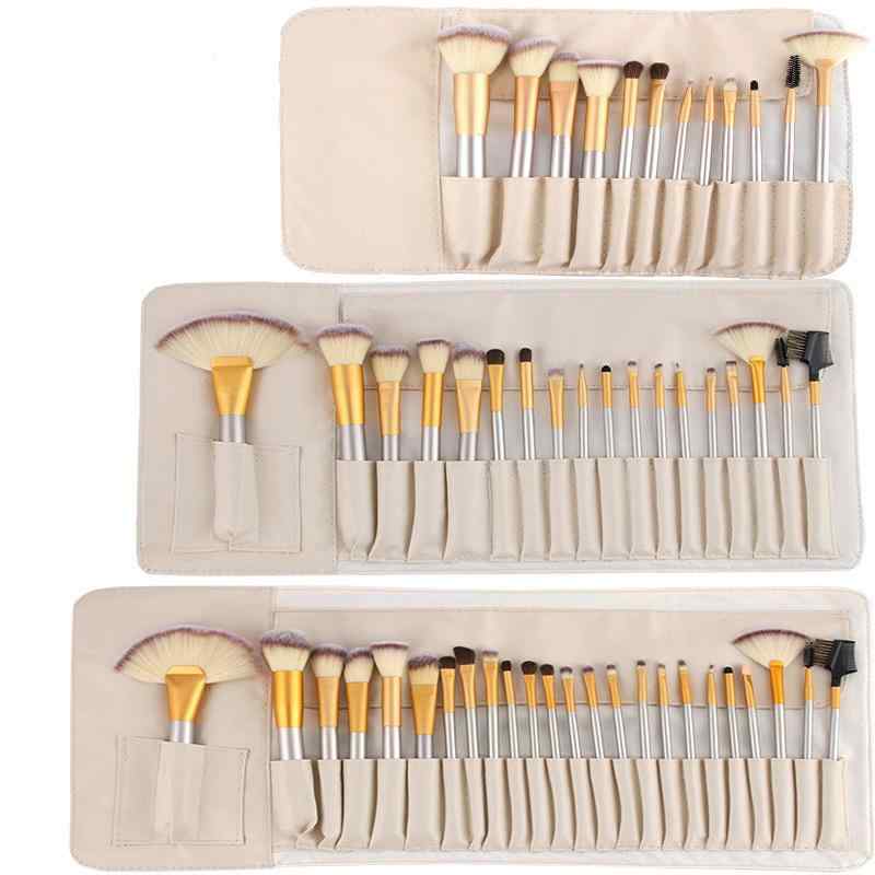 メイクブラシ 合成繊維 扇形ファンブラシ ベージュ シャンパンゴールド 12本 18本 24本 選べる 大容量セット 柔らかい肌触り プロ仕様 均一な仕上がり 日常使い