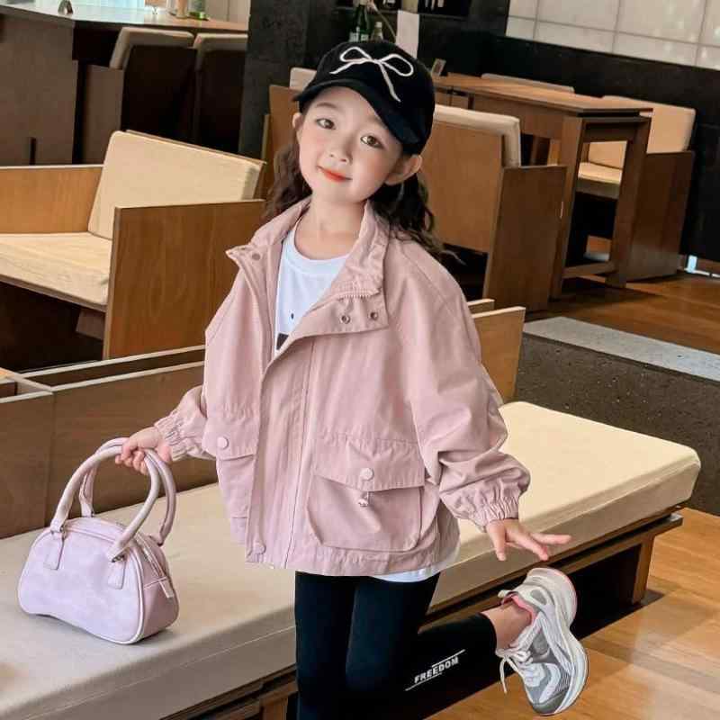ジャケット キッズ ジュニア 女の子 春秋 韓国風 おしゃれ カジュアル ワークジャケット スタンドカラ..