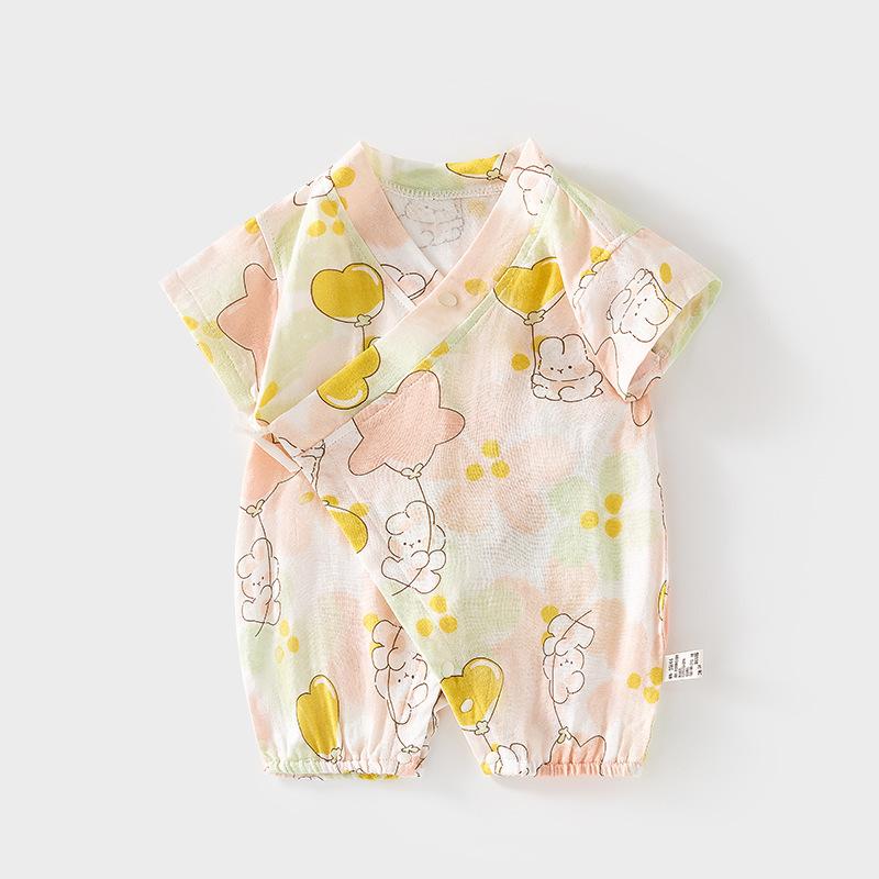 ロンパース ベビー 新生児 夏 半袖 超薄手 ガーゼ 綿100% 冷房対策 吸汗速乾 通気性 前開き 部屋着 男女兼用 パジャマ 出産祝い カバーオール プレオール