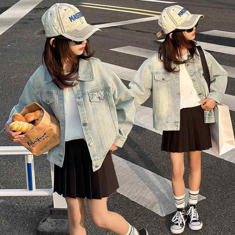 ジャケット ガールズ ジュニア 韓国風 おしゃれ デニムジャケット Gジャン 春夏 ソフトな肌触り コット..