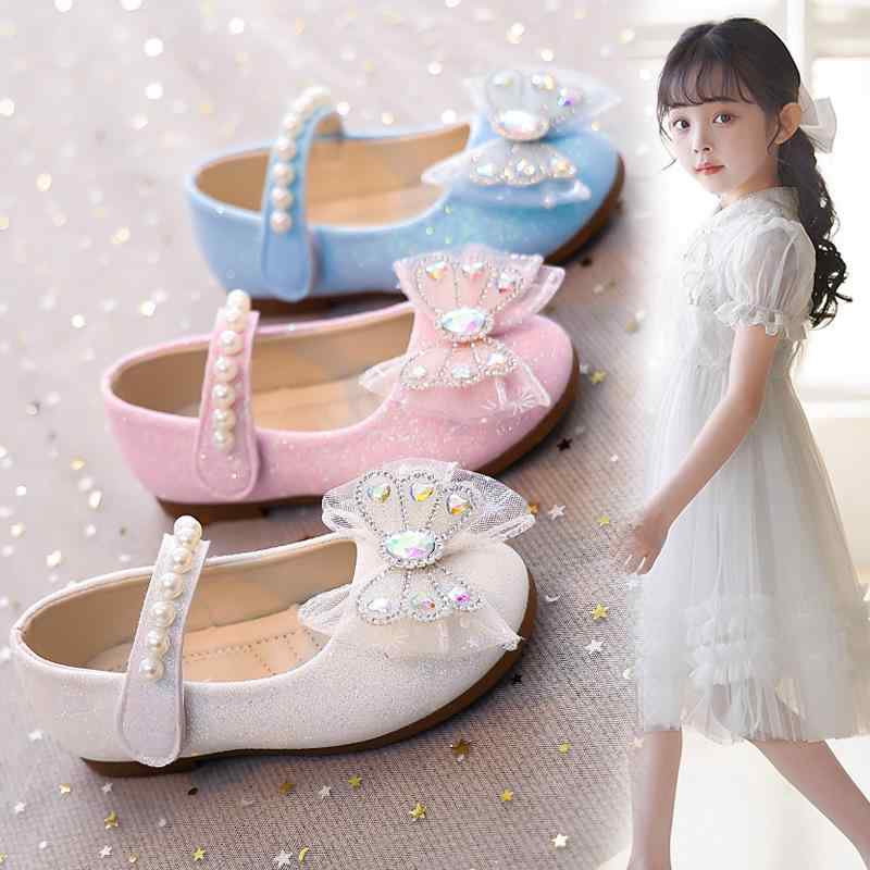 キッズ 女の子 ソフトソール 滑り止め 通気性 マジックテープ プリンセス クリスタル グリッター リボ..