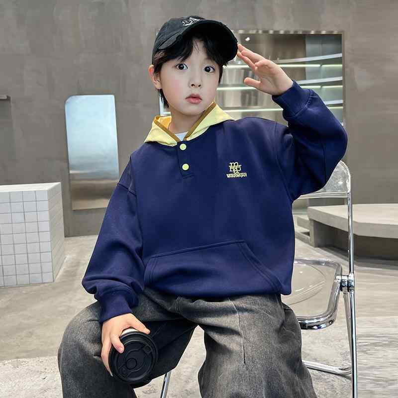 キッズ 男の子 フード付き プルオーバー パーカー 綿素材 裏地付き ゆったり カジュアル ストリート ス..