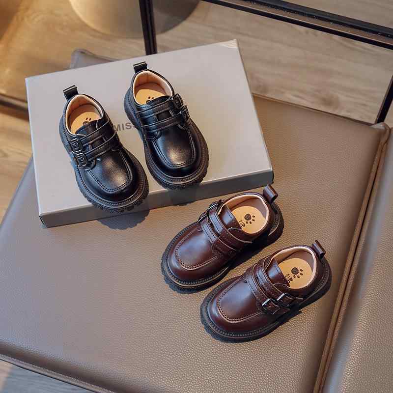 キッズ 男の子 カジュアル 革靴 やわらか底 滑り止め 春秋 ブリティッシュスタイル 発表会 お出かけ PUレザー ローカット 面ファスナー 耐摩耗性 子供用