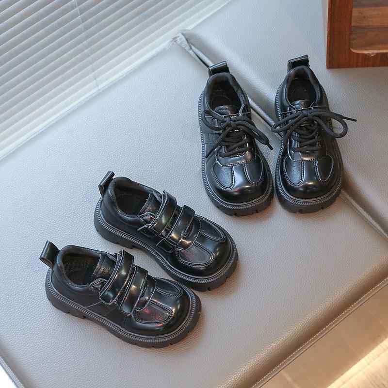 革靴 キッズ 男の子 女の子 ジュニア マジックテープ PUレザー ローカット フォーマル ドレス 発表会 礼装 カジュアル ブリティッシュスタイル 韓国風 普段使い 黒 ブラック 春秋