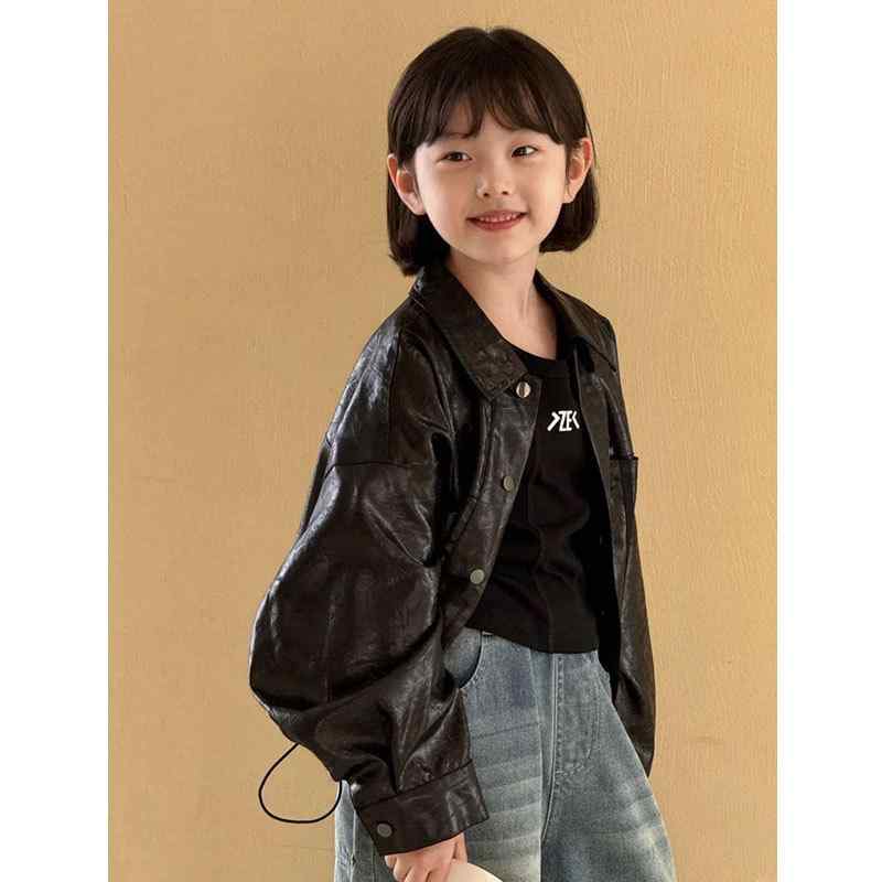 ジャケット キッズ ジュニア ライダースジャケット レザージャケット ブラック 春秋 襟付き ジップアッ..