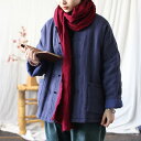 中綿ジャケット レディース 防寒 保温 ゆったり スタンドカラー 長袖 厚手 チャイナボタン 文芸レトロ リネン 秋冬 アウター 無地(4)