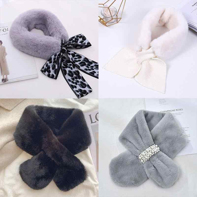 ネックウォーマー レディース 秋冬 韓国風 ラビットファー 切り替え ニット 厚手 防寒 保温 首元あったか リボン コットン ヒョウ柄 かわいい お出かけ 通勤 通学 マフラー スヌード