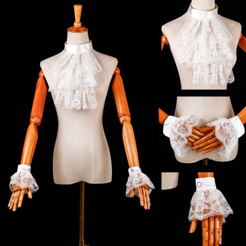 付け襟 レース ヴィクトリアン風 ドールカラー フレンチレトロ 宮廷 ラッフルカラー 花柄 ロリータ ゴスロリ コスプレ 舞台 衣装 発表会 仮装 白 ホワイト(4)
