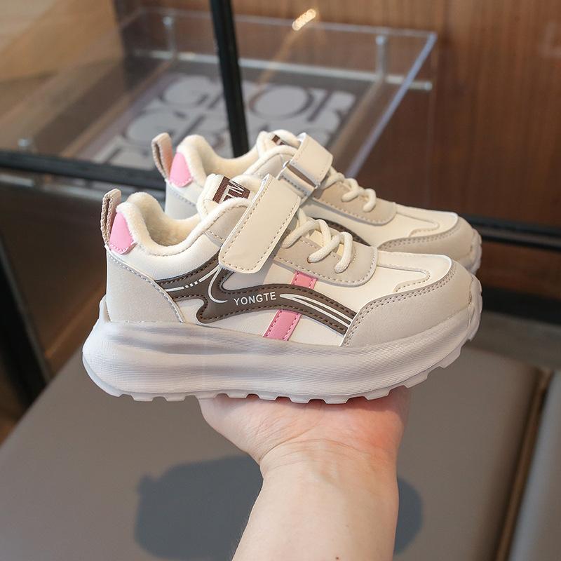 ダッドスニーカー キッズ 男女兼用 裏起毛 保温 防滑 軽量 マジックテープ 厚底 運動靴 カジュアルシューズ 秋冬 クッション性 耐摩耗 サポート性 快適素材 ストライプ柄