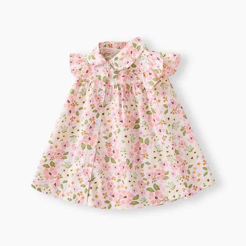 ワンピース キッズ 女の子 綿100% 薄手 涼しい 小花柄 Aライン ノースリーブ 田園風 ナチュラル やわら..
