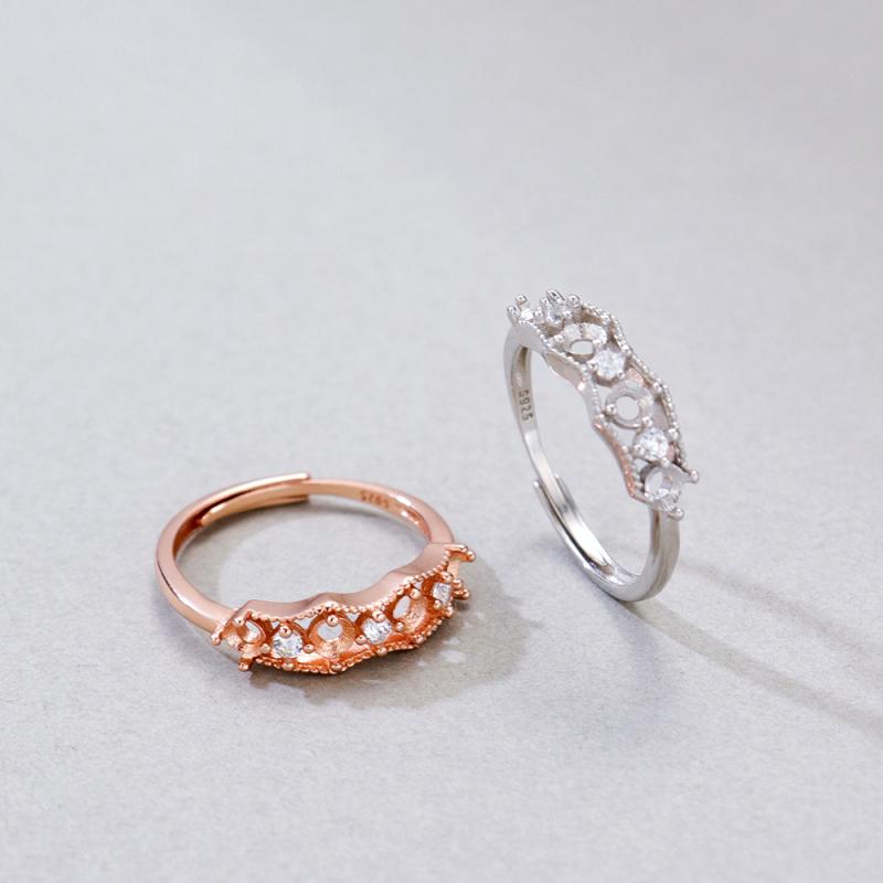 指輪 レディース S925純銀製 ローズゴールドメッキ オープンリング サイズ調整可能 ラウンド 爪留め 空枠 繊細 上品 エレガント ファッション ライトラグジュアリー 普段使い オフィス カジュアル ギフト