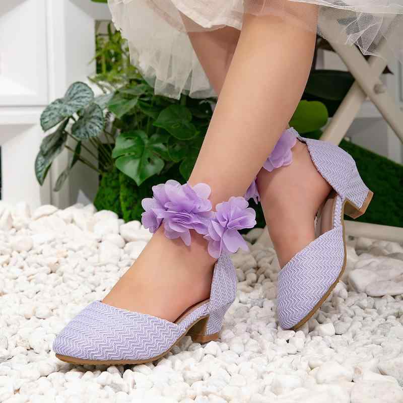 キッズ ガールズ プリンセス パンプス 通気性 滑り止め 花飾り ストラップ ヒール マジックテープ フォーマル 発表会 ダンス 結婚式 入学式 卒園式 七五三...