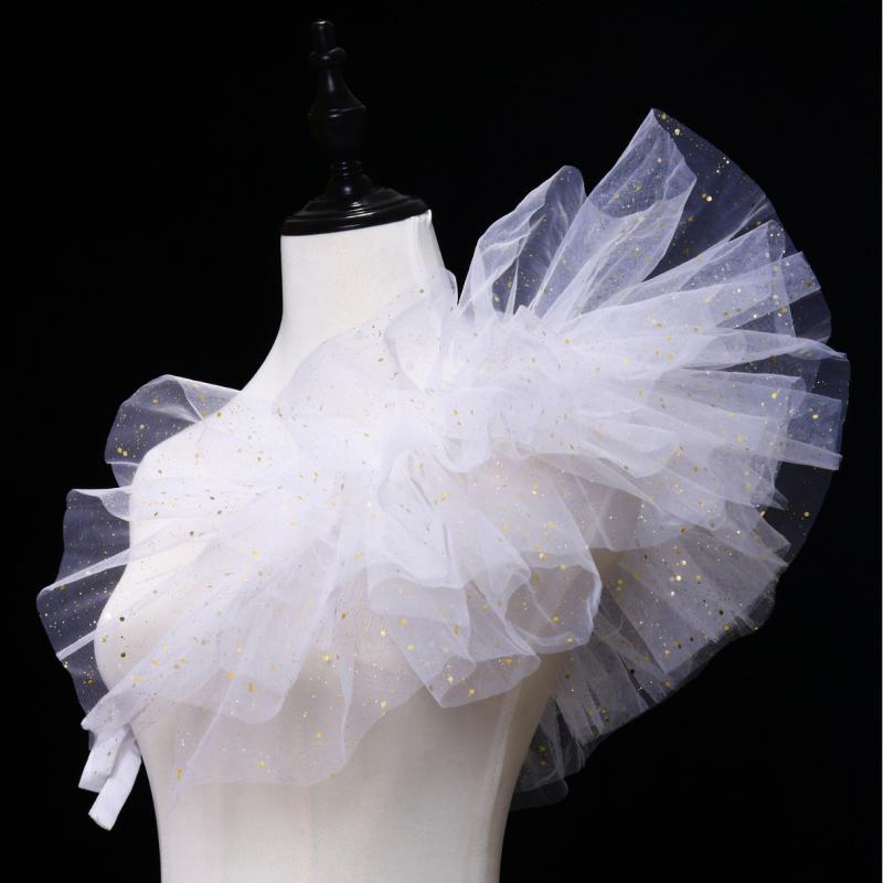 ショール 付け襟 大人用 仮装パーティー コスプレ ハロウィン ふんわり チュール メッシュ クロスボディ イベントスタッフ 司会者 受付 ピエロ サーカス 衣装小物 チョーカー 白 黒 ポリエステル