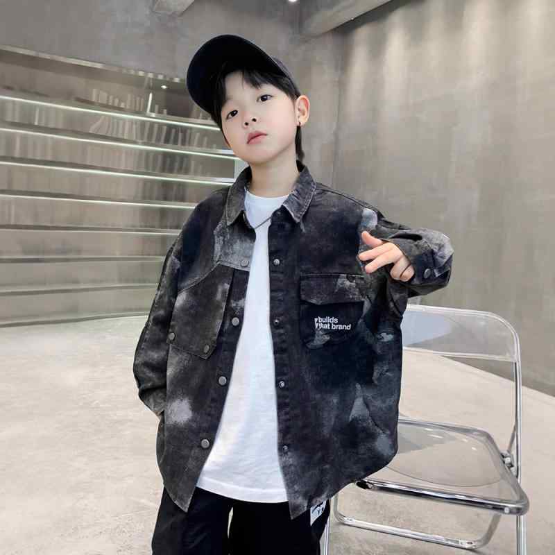 ジャケット 男の子 絞り染め ゆったり 春秋 フードなし 綿 コットン ソフト加工 韓国風 かっこいい お..