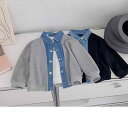 デニムジャケット 男の子 キッズ フェイクレイヤード 重ね着風 ゆったり 韓国風 おしゃれ カジュアル 秋冬 長袖 シングルボタン ミドル丈 Gジャン ワッフル...