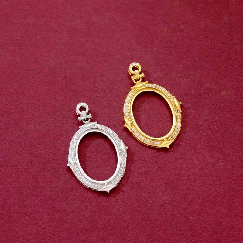 ペンダント S925 銀 スターリングシルバー 電気メッキ加工 ゴールド プラチナ 卵型 エッグ型 ベゼルセッティング 空枠 ルース用 繊細 上品 おしゃれ トレンド ライトラグジュアリー 15mm×20mm