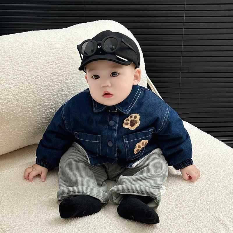 ジャケット キッズ 男の子 ベビー 冬物 厚手 裏ボア デニム あったか 防寒 かわいい キャラクター 肉球..
