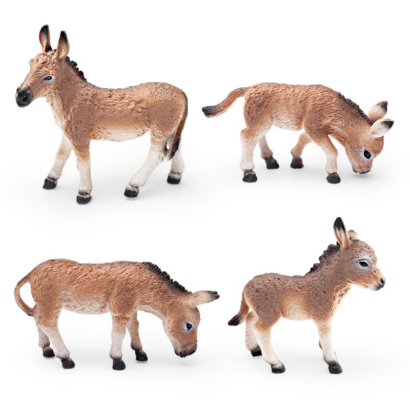 知育玩具 動物フィギュア 子供向け リアルな野生動物 アフリカモンゴルロバ 親子 オス メス 子ロバ PVC製 学習 置物 室内インテリア飾り オブジェ(x2)