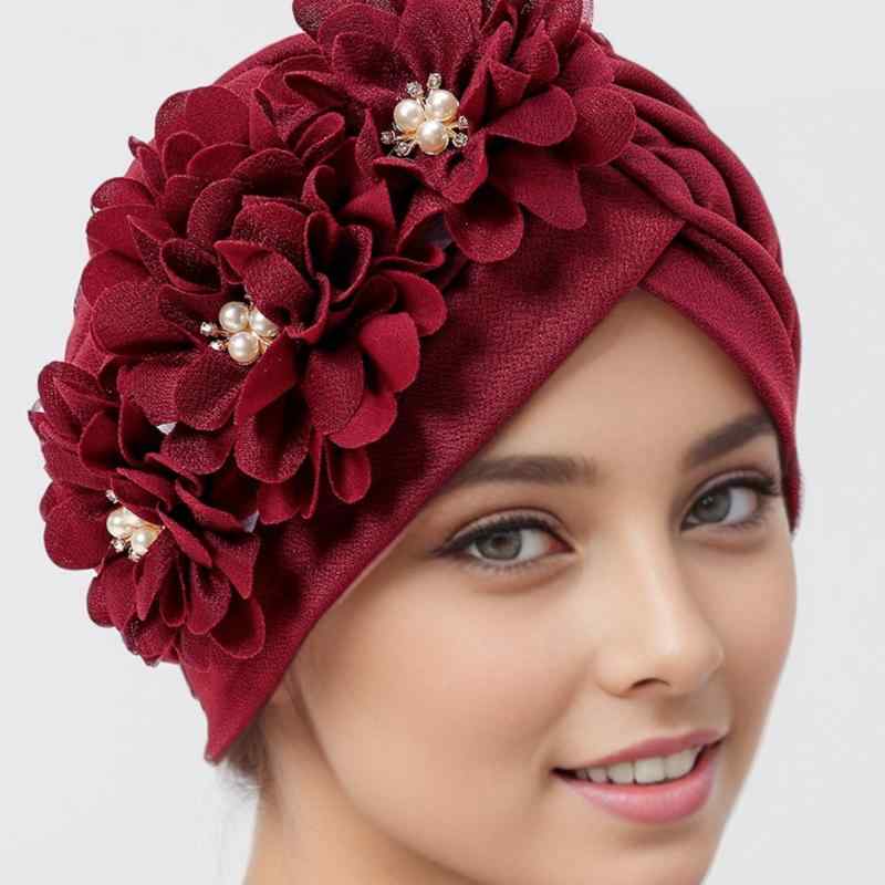 ターバン レディース 女性用 アフリカ風 インド風 エスニック プリーツ 大胆なサイドフラワー 花柄 レ..