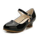 シューズ 女の子 プリンセス ヒールパンプス 発表会 ダンス 結婚式 フォーマル 学生用 春秋 ホワイト ブラック 合皮 切り替え TPRソール ストラップ