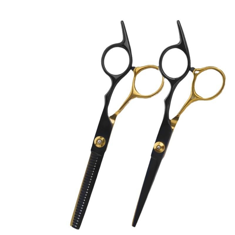 散髪ハサミ プロ仕様 切れ味抜群 スキバサミ カットシザー 前髪 セルフカット用 黒金 フルセット 美容師 理容師 散髪用具 調整可能