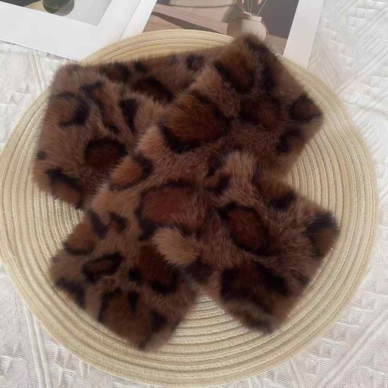 マフラー レディース ヒョウ柄 フェイクファー 厚手 ふわふわ 防寒 保温 あったか レトロ ストリート ..