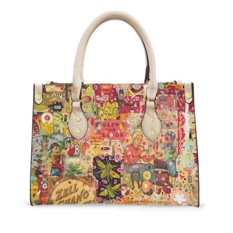 バッグ レディース 2WAY ソフト PUレザー グラフィティ レトロ柄 ハンドバッグ ショルダーバッグ ファスナー開閉 日常使い ミディアムサイズ ピローバッ...