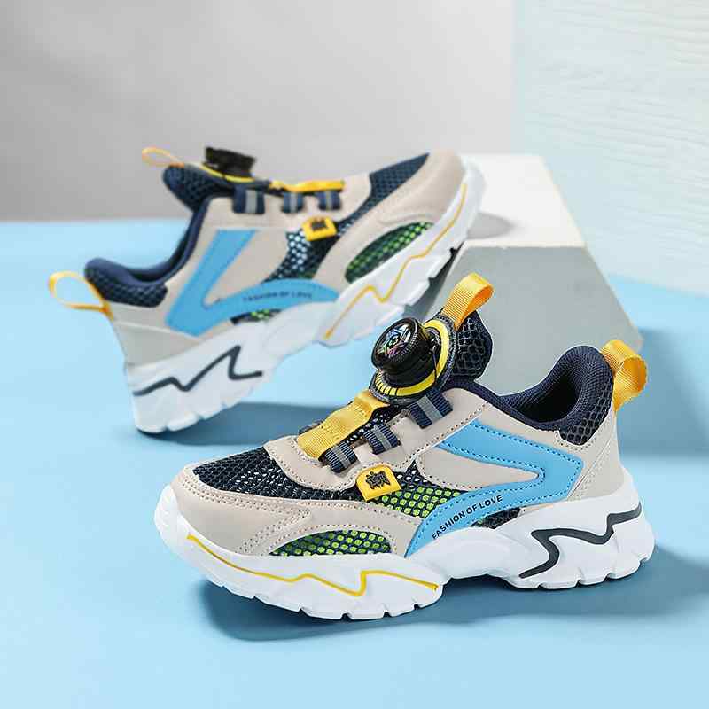 シューズ 男の子 キッズ ジュニア 回転バックル ジルコニアル式 メッシュ 通気性 軽量 合成皮革アッパ..