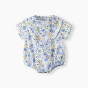 ロンパース ベビー 新生児 女の子用 夏物 半袖 薄手 綿100% 小花柄 日系スタイル 水色 カバーオール 出産祝い ギフト