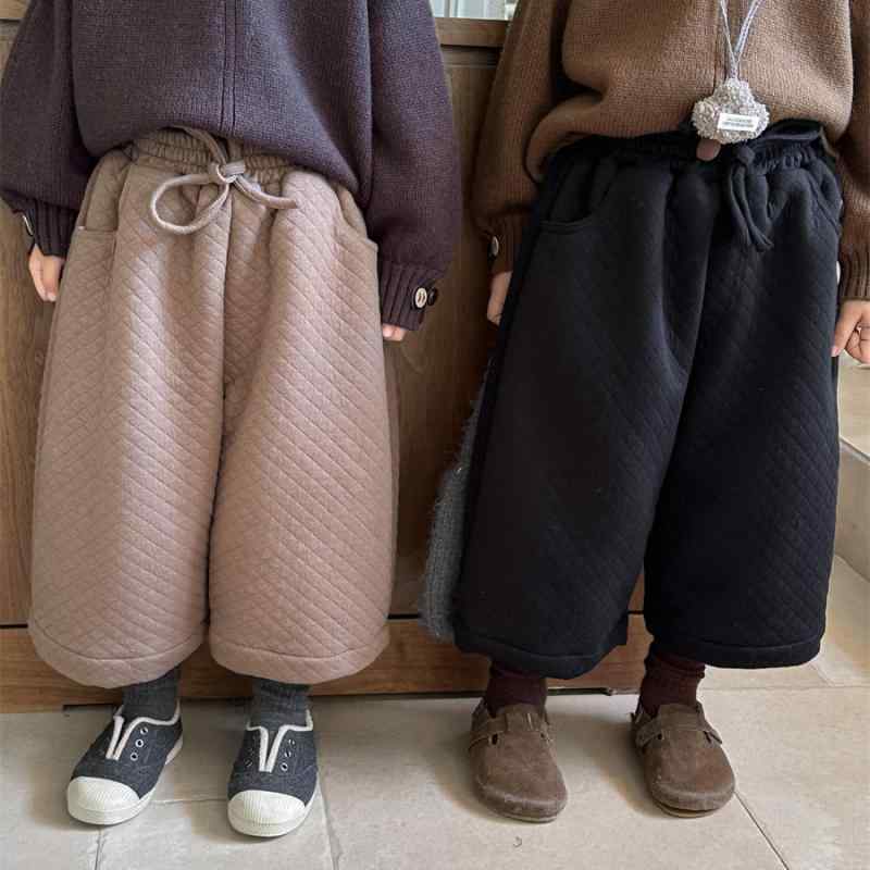 パンツ キッズ 男の子 女の子 ベビー 裏起毛 厚手 暖かい 秋冬 防寒 ゆったり チェック柄 ワイドストレ..