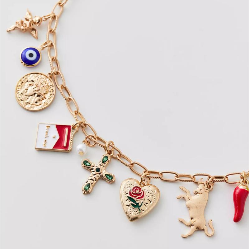 チャーム 西部風 レトロ ハート クロス アイ 人物 唐辛子 モチーフ DIY ハンドメイド用 変色防止 金メ..