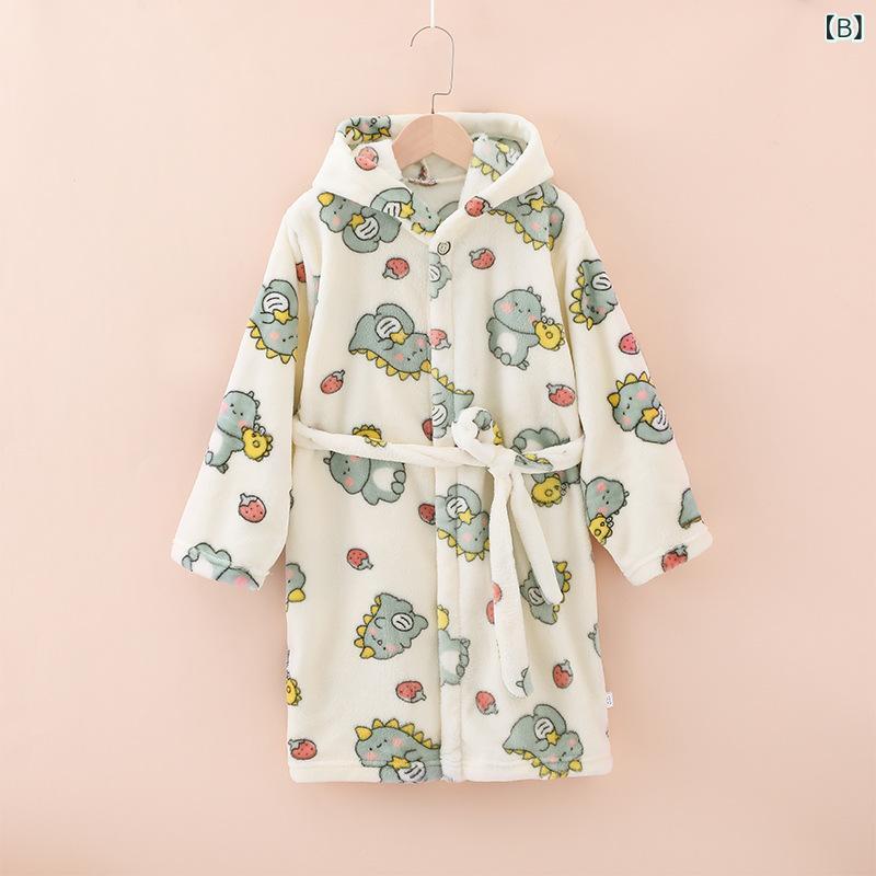 バスローブ キッズ 子供 男の子 女の子 ベビー 厚手 暖かい 保温 フランネル ロング丈 ルームウェア 部屋着 パジャマ 寝巻き オールシーズン かわいい キャラクター柄