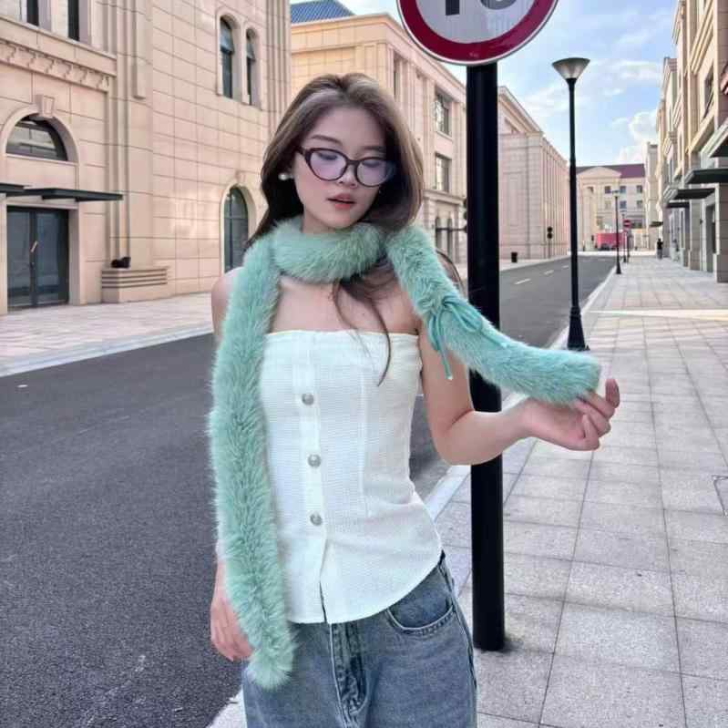 マフラー レディース 秋冬 あったか 保温 フェイクファー スリム ロング ティペット エコファー もこも..